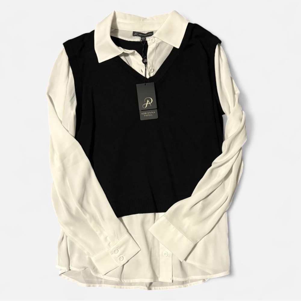 Adrianna Papell Black and Ivory Vest